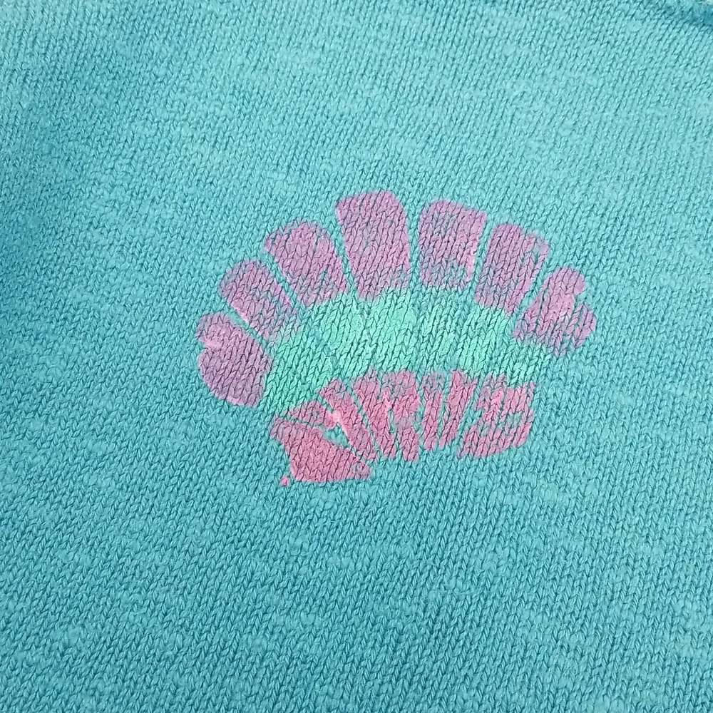 Large Aqua Blue Handpainted Fish Long Sleeve Light Knit Cotton Sweater - Picture 6 of 9